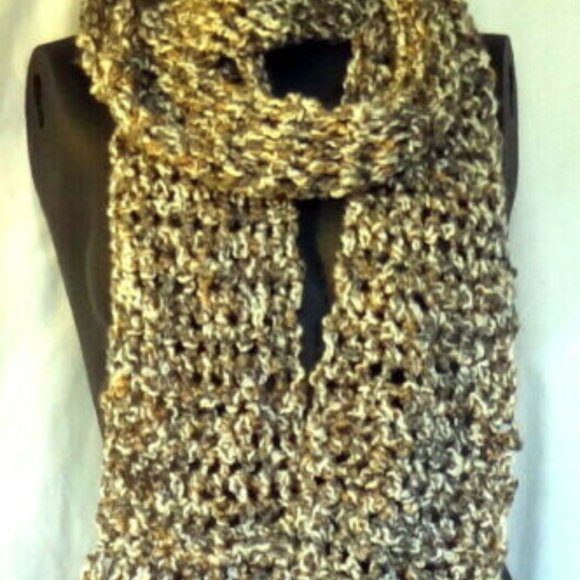 Extra Long Chunky Multicolor Brown Scarf 89x5 Handmade Crochet Mens Women NWT - Picture 7 of 7